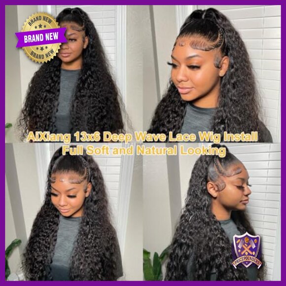 36 Inch Deep Wave Lace Front Wig Human Hair 200% Density Glueless